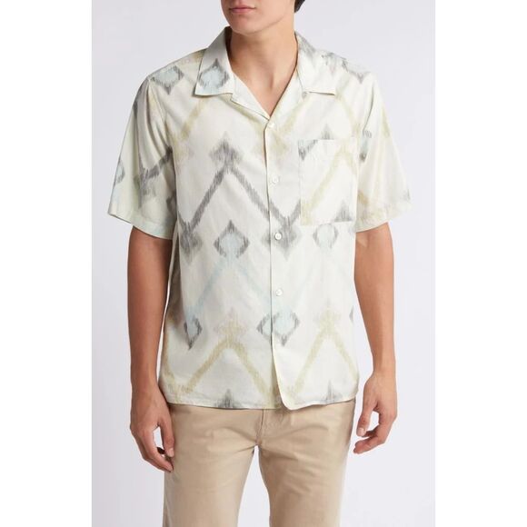 NN07 Camp Shirt Mens XL Ivory Button Up Pocket Zig Zag Chevron Casual JULIO $220 - Picture 1 of 10